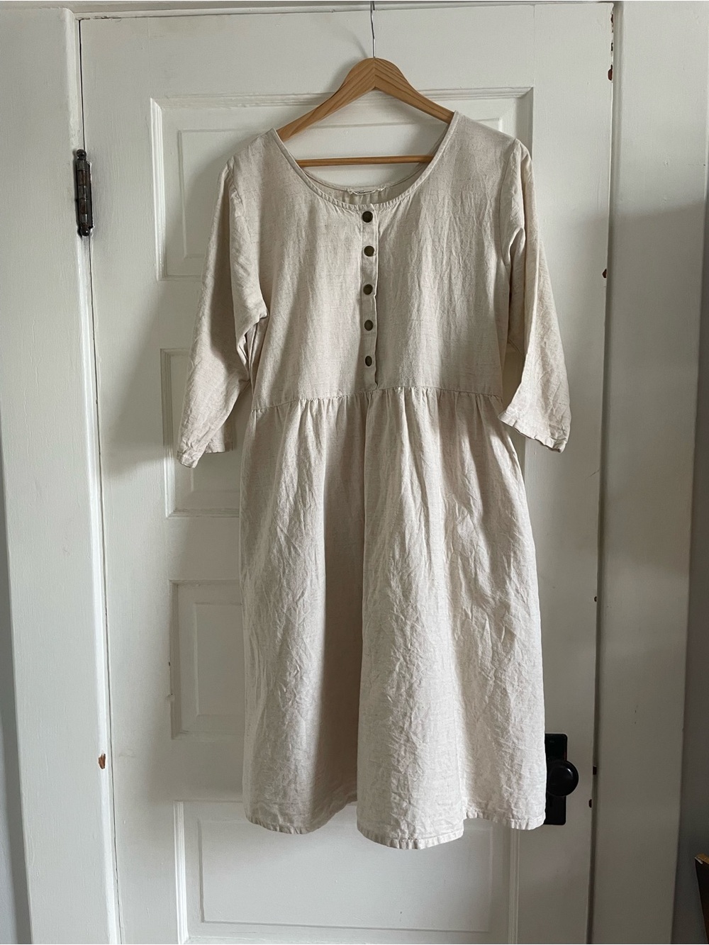 Little Cottonwood linen Women’s Natural Button-Front Midi Dress size Large
